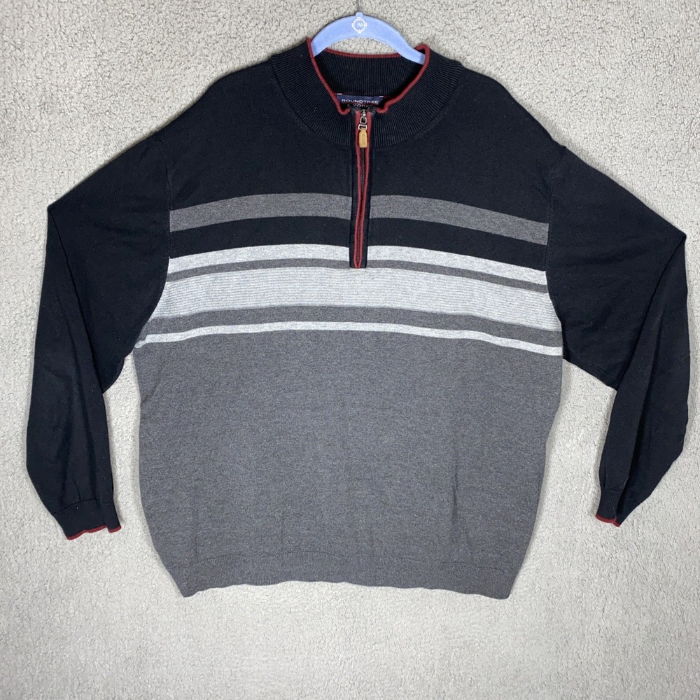 Roundtree & Yorke Sweater Mens 3XT  1/4 Zip Pullover Blk/ Red/Gray Knit